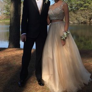 Champagne colored two piece ball gown